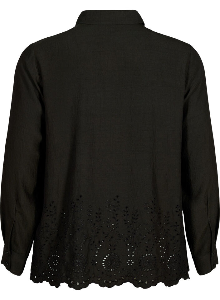 Viscose overhemd met broderie anglaise, Black, Packshot image number 1