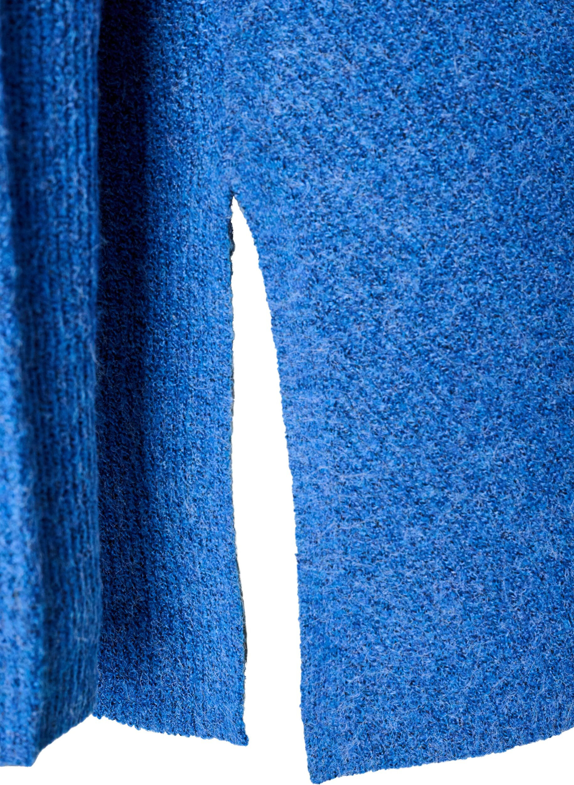 ZizziGebreide trui met een diagonaal patroon en raglanmouwen, Blauw, Packshot image number 3