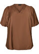 Blouse met ballonnenmouwen en V-hals, Bruin, Packshot image number 0