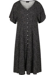 Viscose midi-jurk met stippen en knopen, Black w. Dot