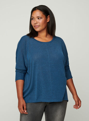 Effen blouse met lange mouwen, Dark Blue, Model image number 0