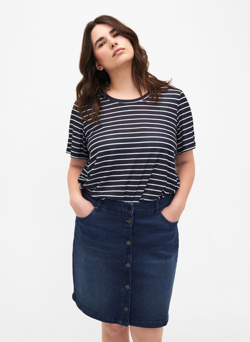 FLASH - Denim rok met knoopsluiting, Blauw, Model image number 0