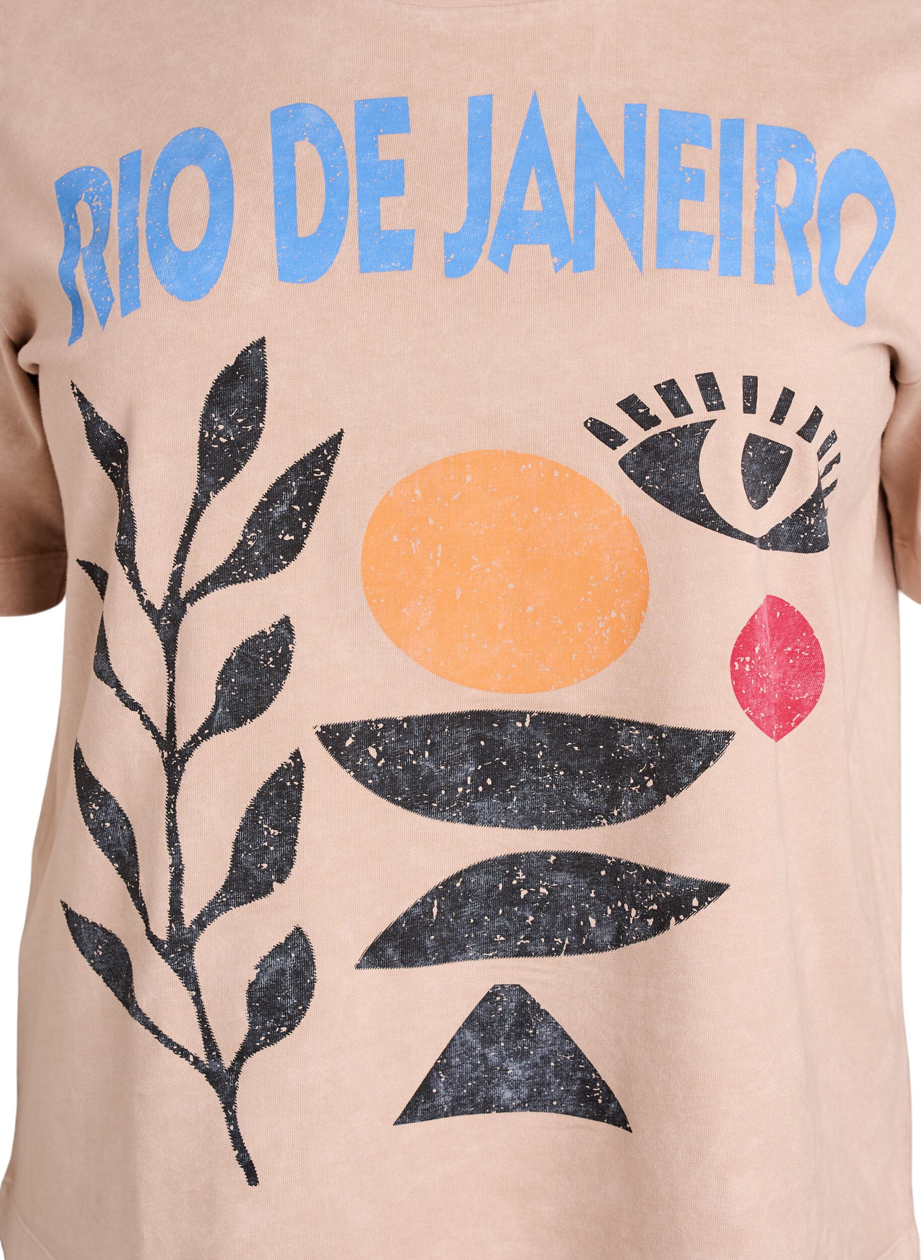 Zizzi Katoenen T-shirt met print aan de voorkant, Beige, Packshot image number 2