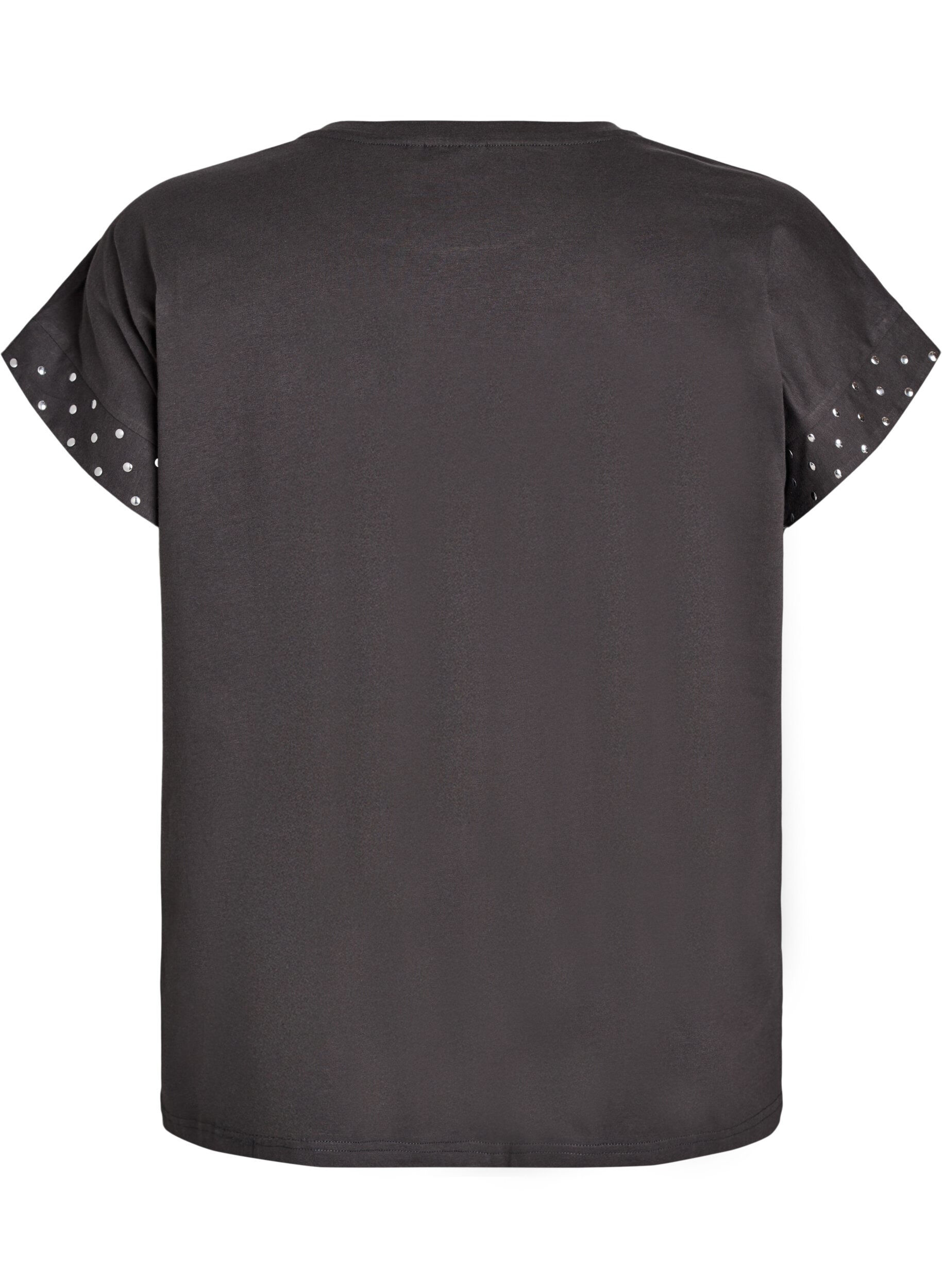 Zizzi T-shirt van biologisch katoen met studs, Grijs, Packshot image number 1