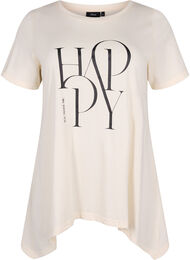 T-shirt van katoen met tekstopdruk, Buttercream HAPPY
