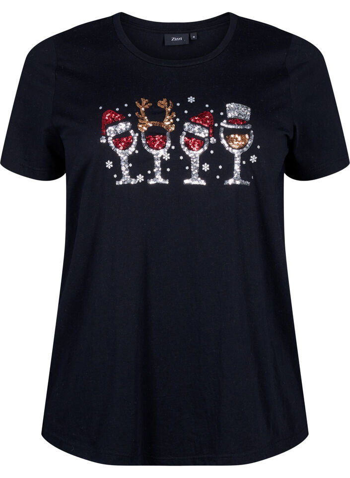 Kerst T-shirts in 100% katoen, Black w. Drinks, Packshot image number 0