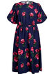Midi-jurk met rozenprint en korte ballonmouwen, Blauw, Packshot image number 0