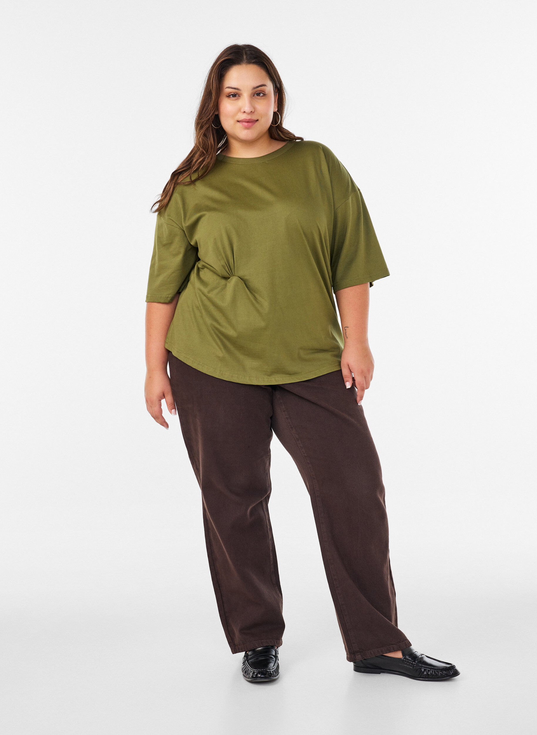ZizziT-shirt met gedrapeerd detail, Groen, Model image number 1
