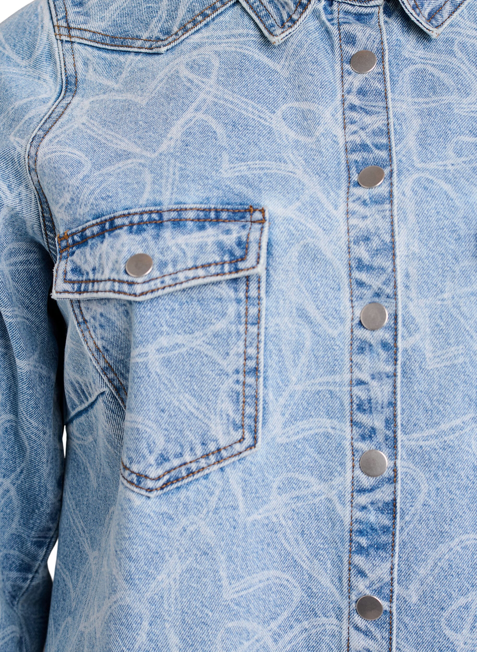 Zizzi Denim jurk met hartjespatroon, Blauw, Packshot image number 2