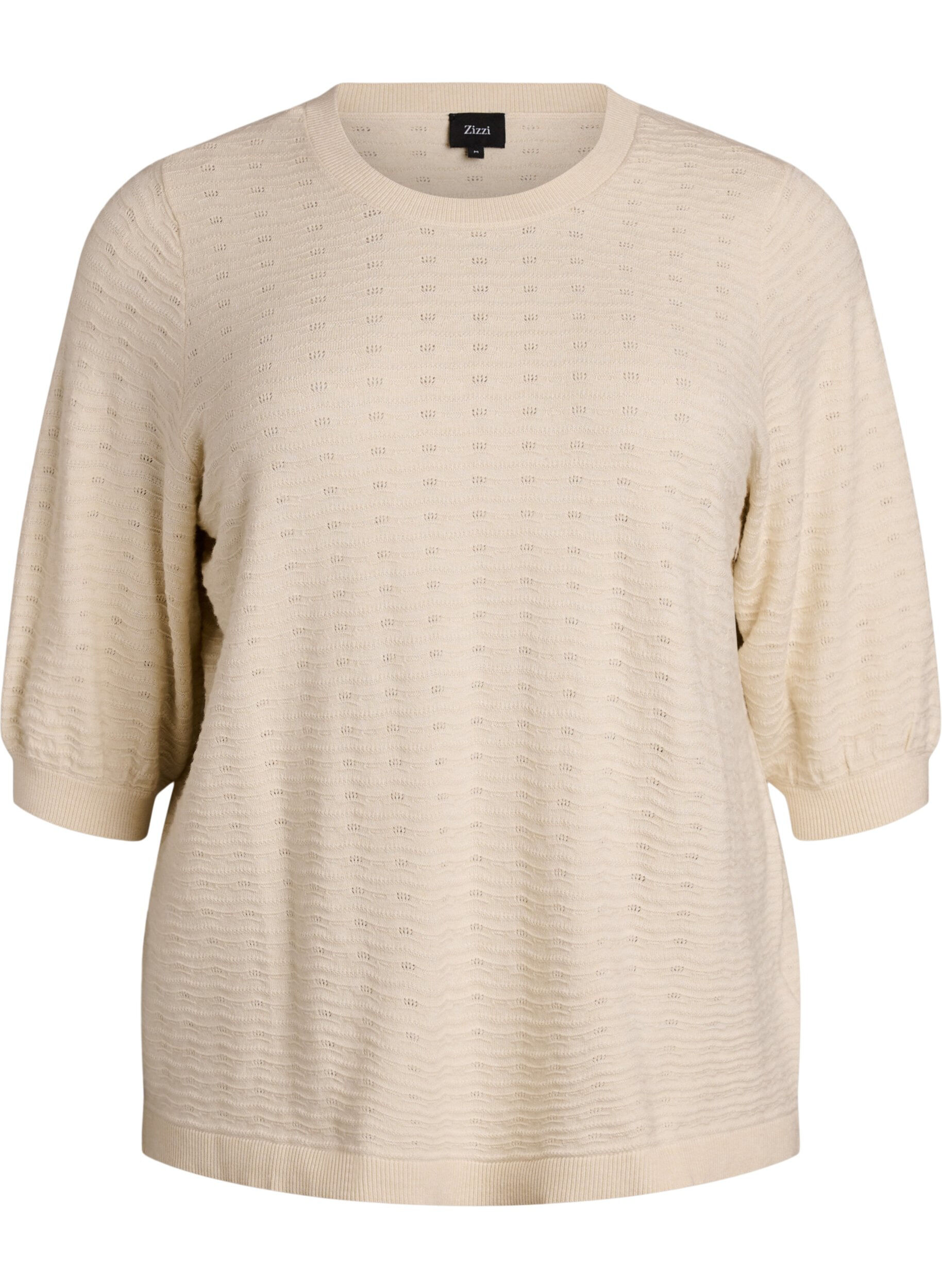 Zizzi Gebreide blouse met structuurpatroon en korte mouwen, Beige, Packshot image number 0