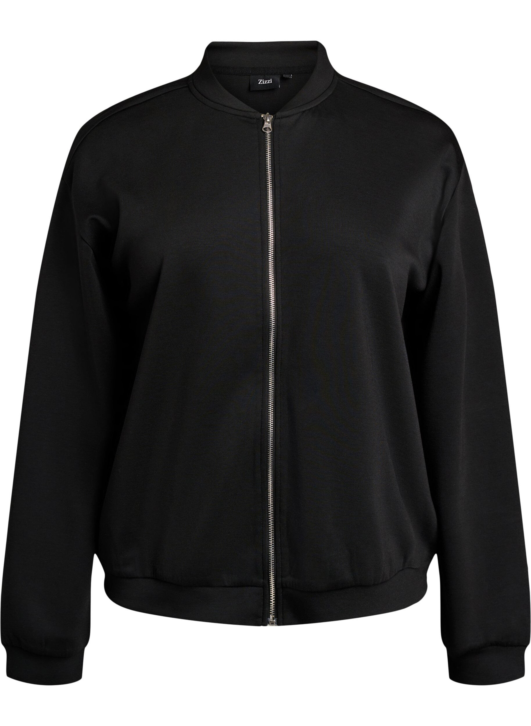 Zizzi Bomber vest met ritssluiting, Zwart, Packshot image number 0