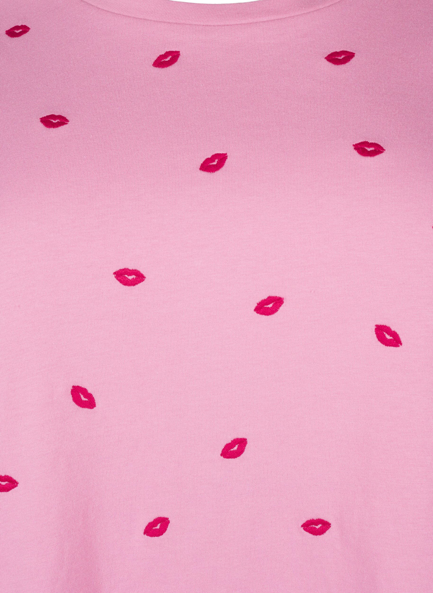 Zizzi T-shirt van biologisch katoen met geborduurde lippen, Rose Bl. Lips Emb. , Packshot image number 2