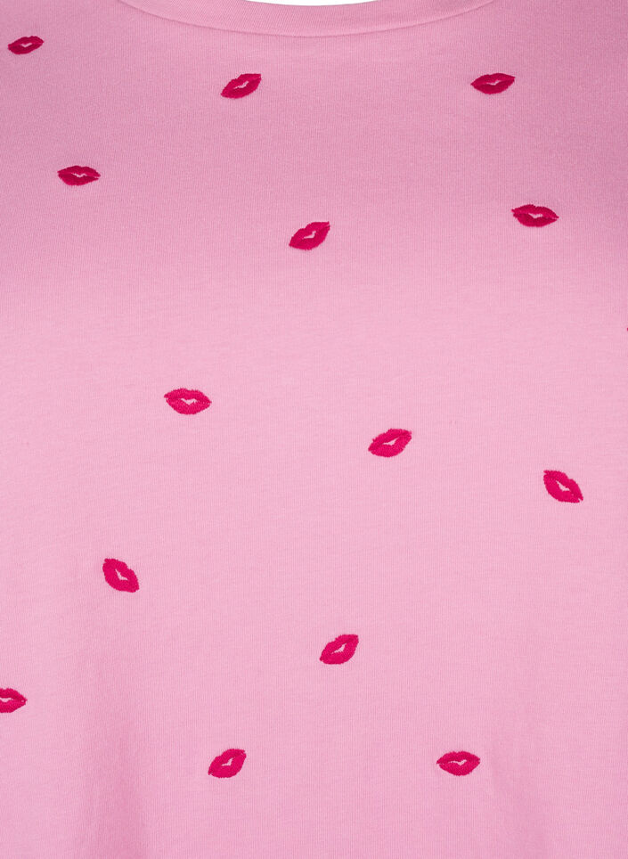 T-shirt van biologisch katoen met geborduurde lippen, Rose Bl. Lips Emb. , Packshot image number 2