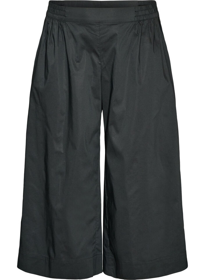 Culottes met een elastische tailleband en wijde pijpen, Zwart, Packshot image number 0