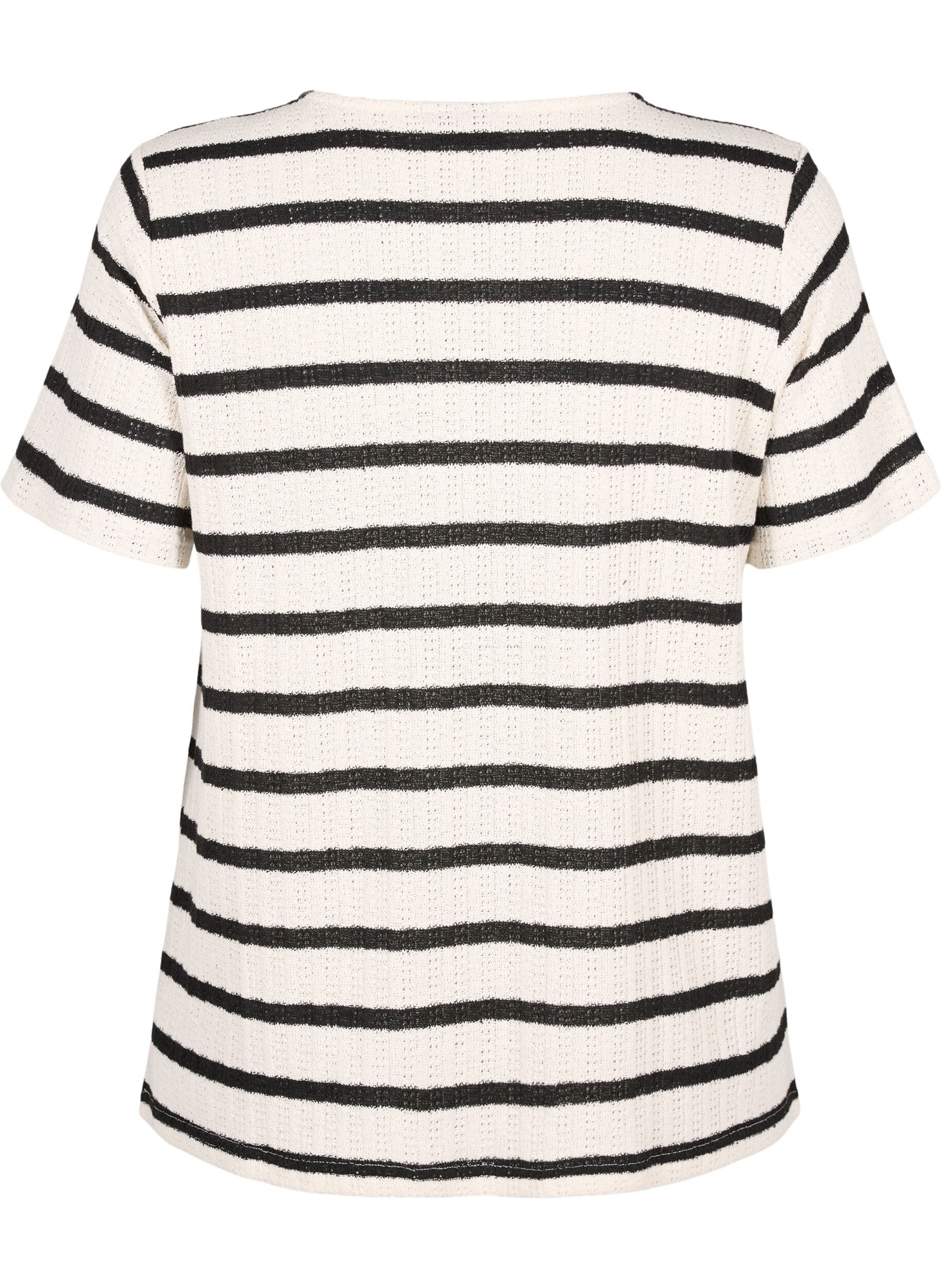 Zizzi Blouse met korte mouwen en contrastkleurige strepen, Sand Black Stripe, Packshot image number 1