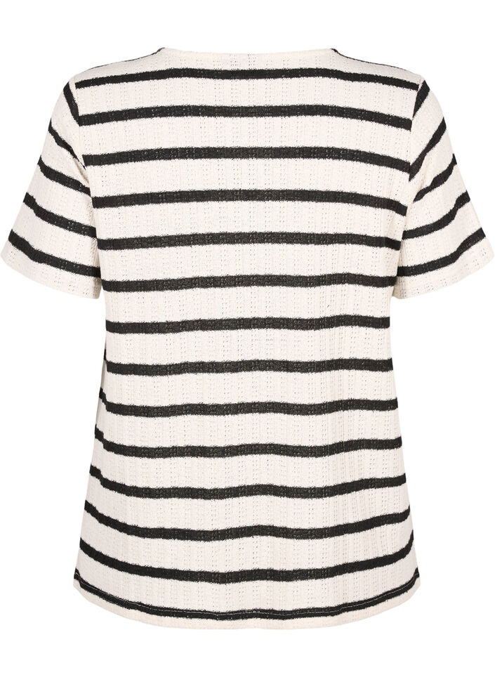 Blouse met korte mouwen en contrastkleurige strepen, Sand Black Stripe, Packshot image number 1
