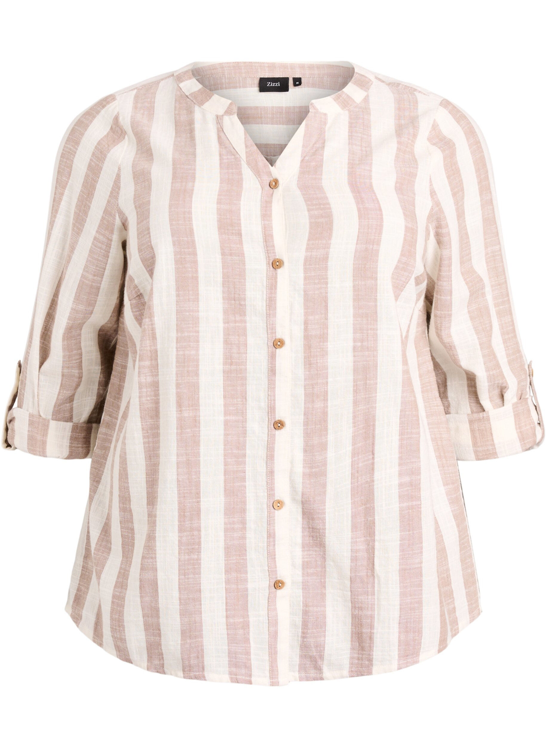 Zizzi Katoenen blouse met V-hals, Beige, Packshot image number 0