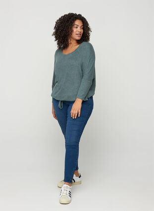 Gemêleerde blouse met verstelbare onderkant, Balsam Green Mel , Model image number 2