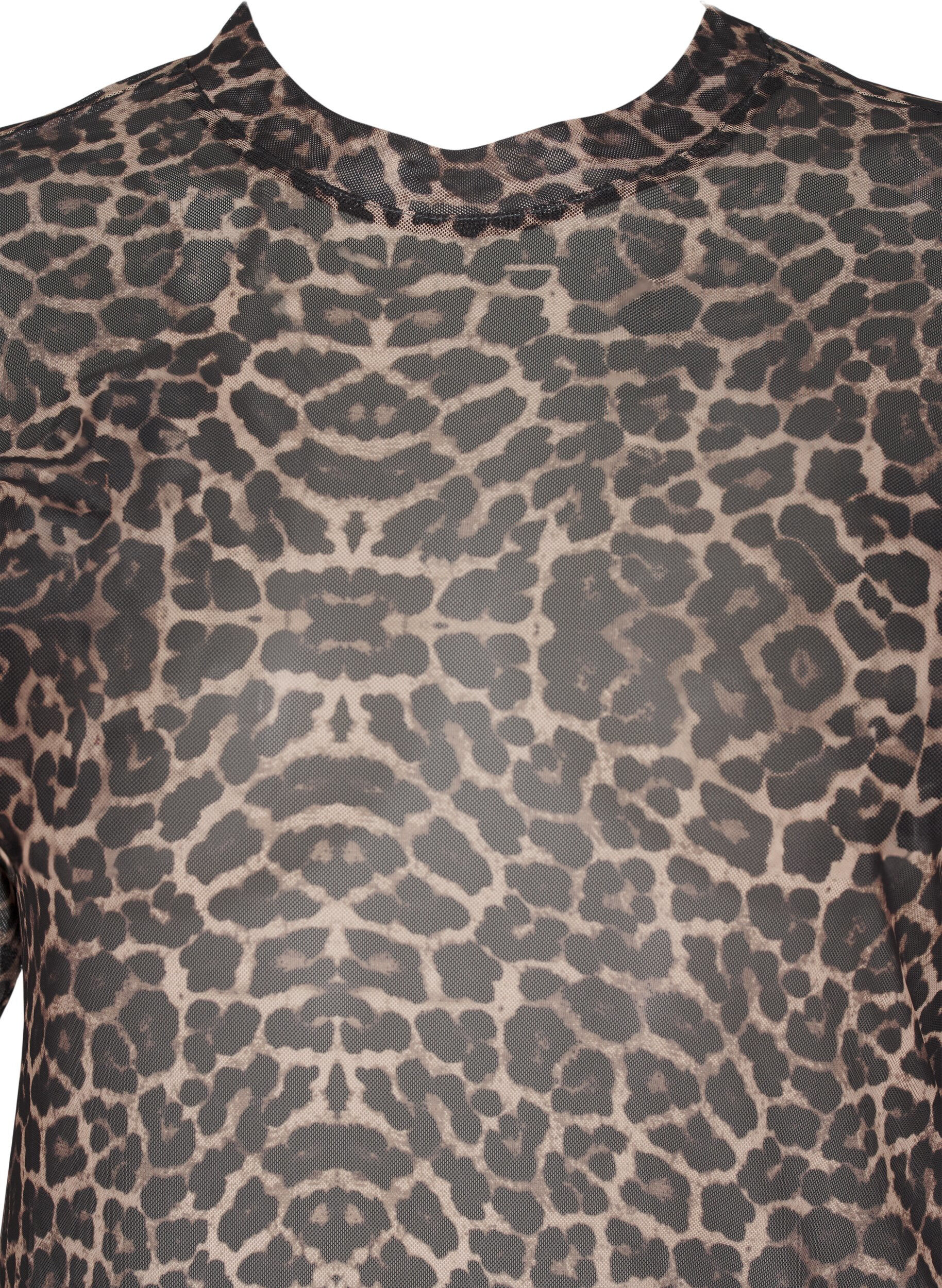 Zizzi Mesh blouse met stippen, Bruin, Packshot image number 2