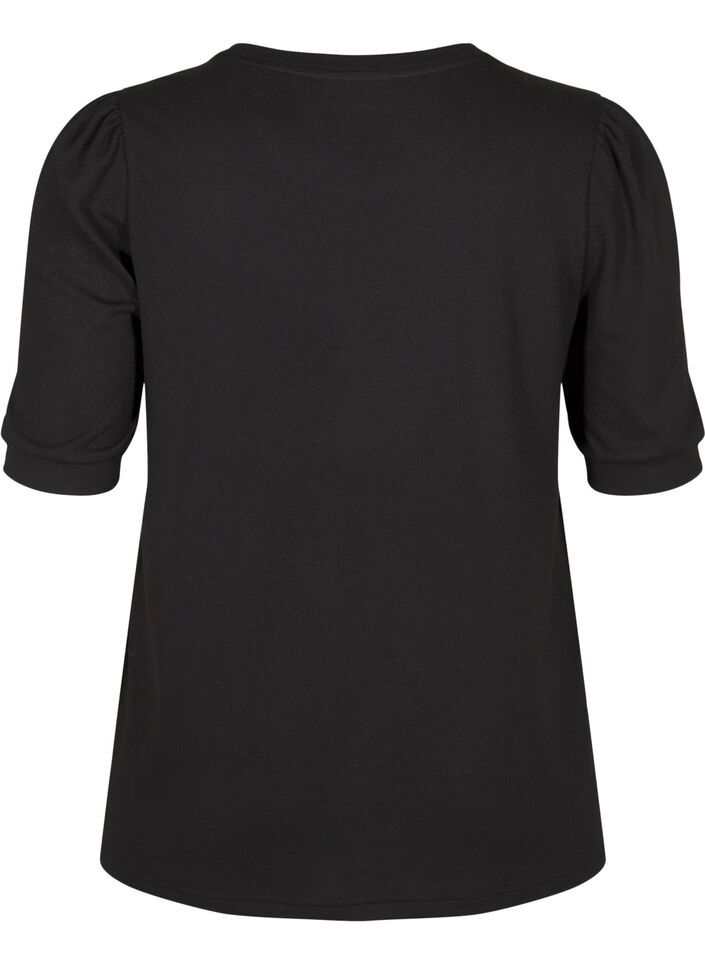 Blouse met knoopdetail en korte pofmouwen, Zwart, Packshot image number 1