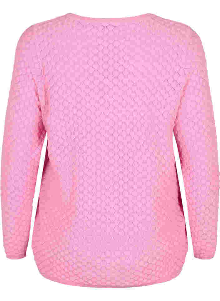 Gebreide top met patroon en v-halslijn, Begonia Pink, Packshot image number 1