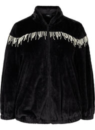 Korte jas in imitatiebont met decoratieve parels, Black