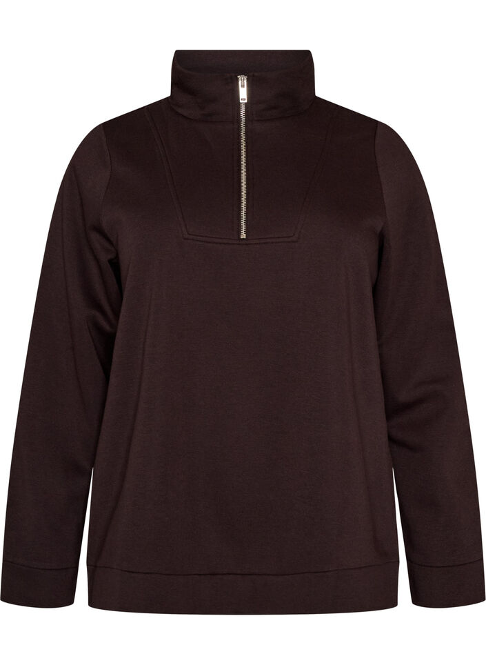 Sweatshirt met hoge kraag en ritssluiting, Bruin, Packshot image number 0