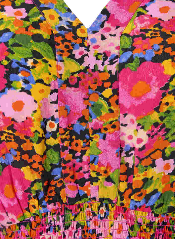 Viscose blouse met bloemenprint en smok, Neon Flower Print, Packshot image number 2