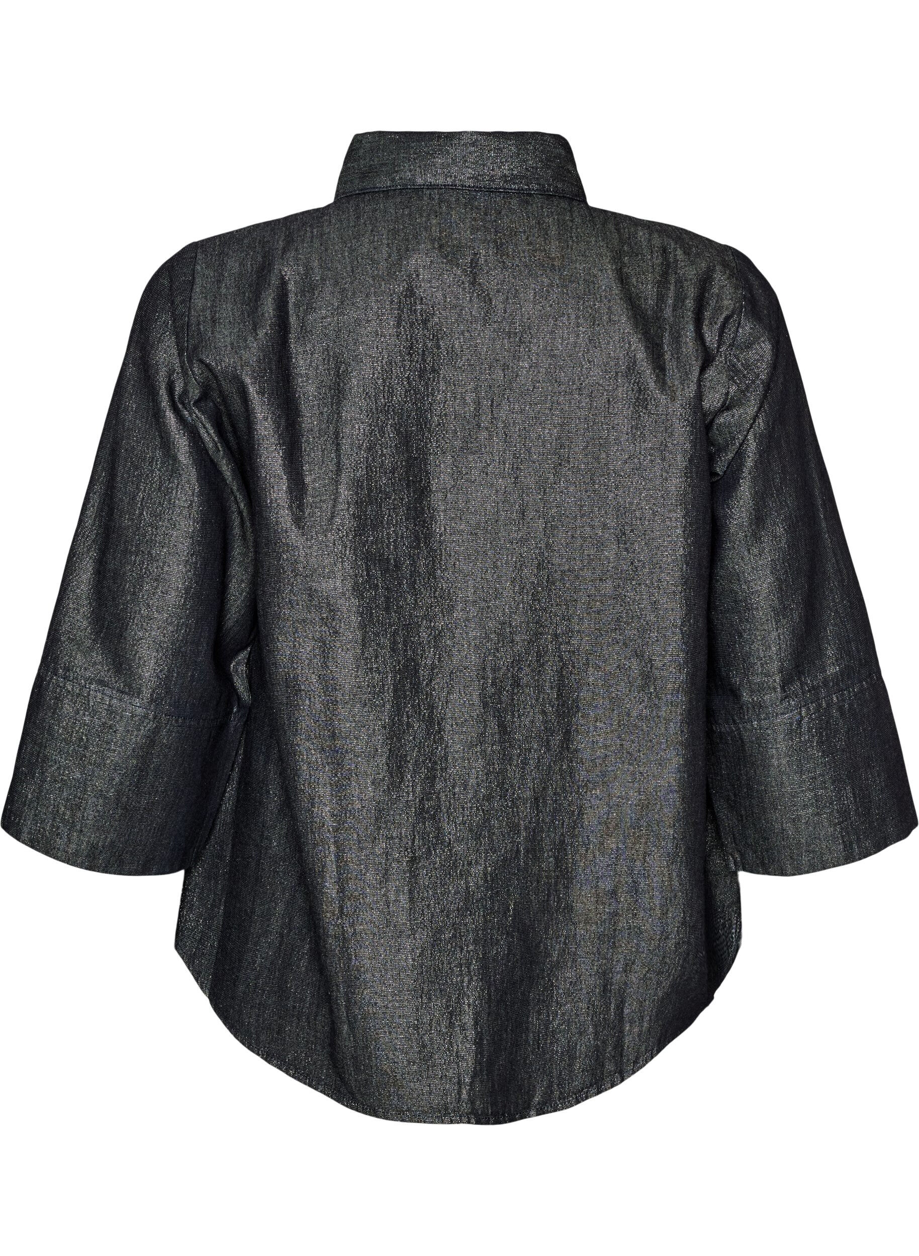 ZizziDenimshirt met glitterdraad en 3/4-mouwen, Grijs, Packshot image number 1