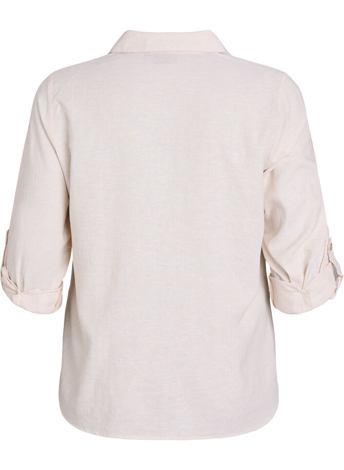 Linnen en viscose shirt met 3/4 mouwen, Beige, Packshot image number 1