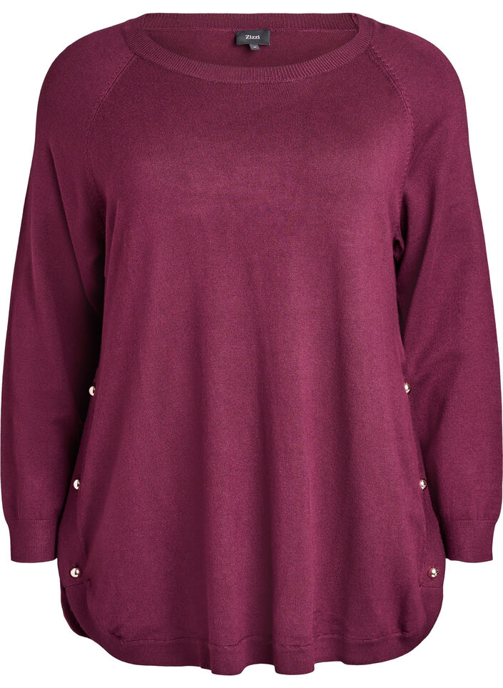 Gebreide blouse met knoopjes aan de zijkant, Rood, Packshot image number 0