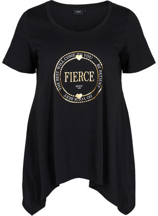 Katoenen t-shirt met korte mouwen en a-lijn, Black FIERCE, Packshot image number 0