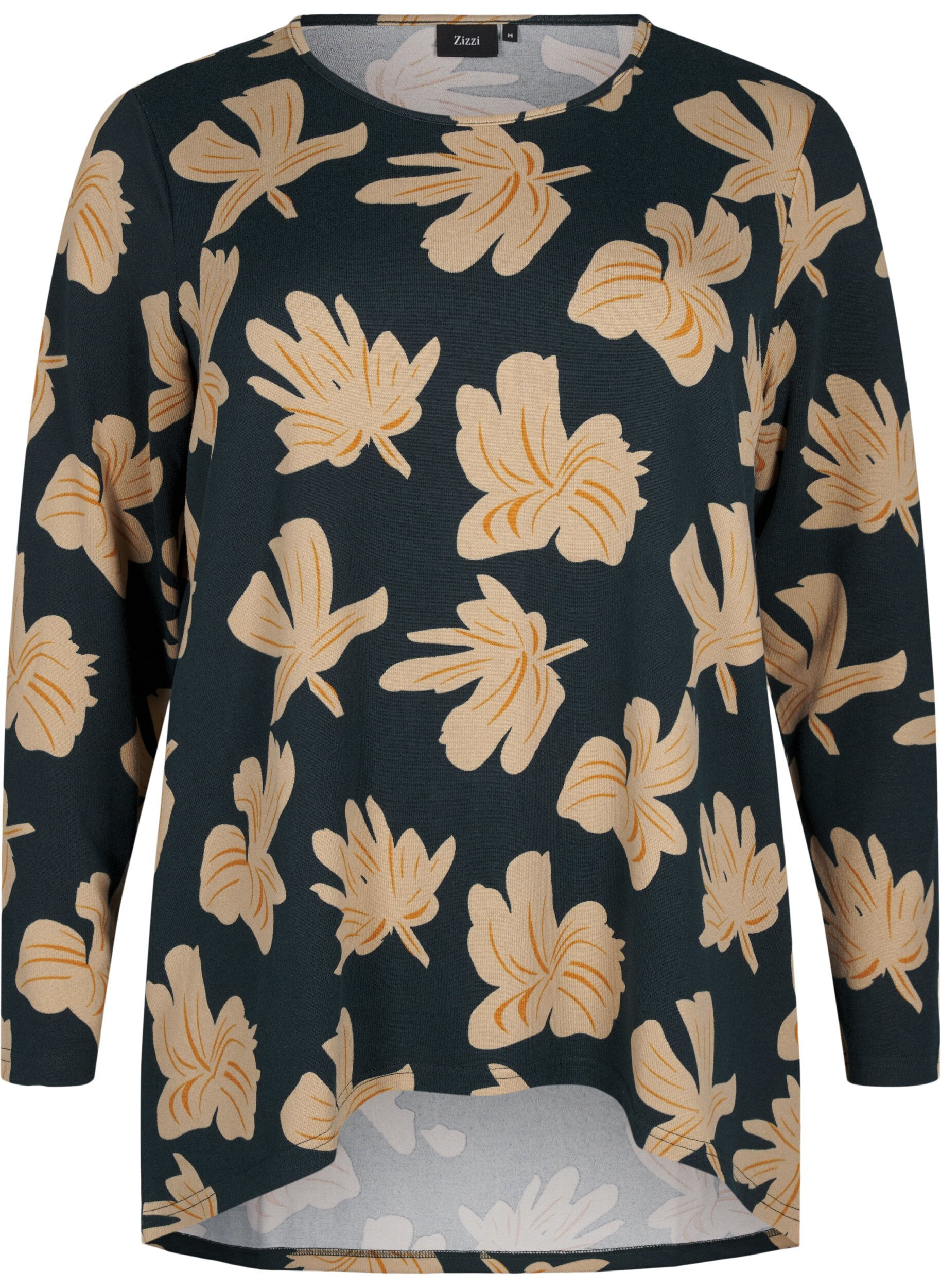 Zizzi Gebloemde blouse met lange mouwen, Groen, Packshot image number 0