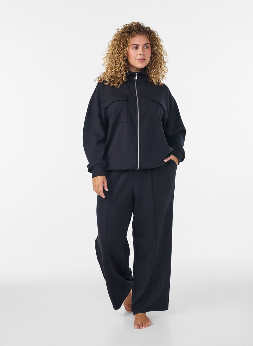 Jersey vest met rits en hoge kraag, Zwart, Model image number 1