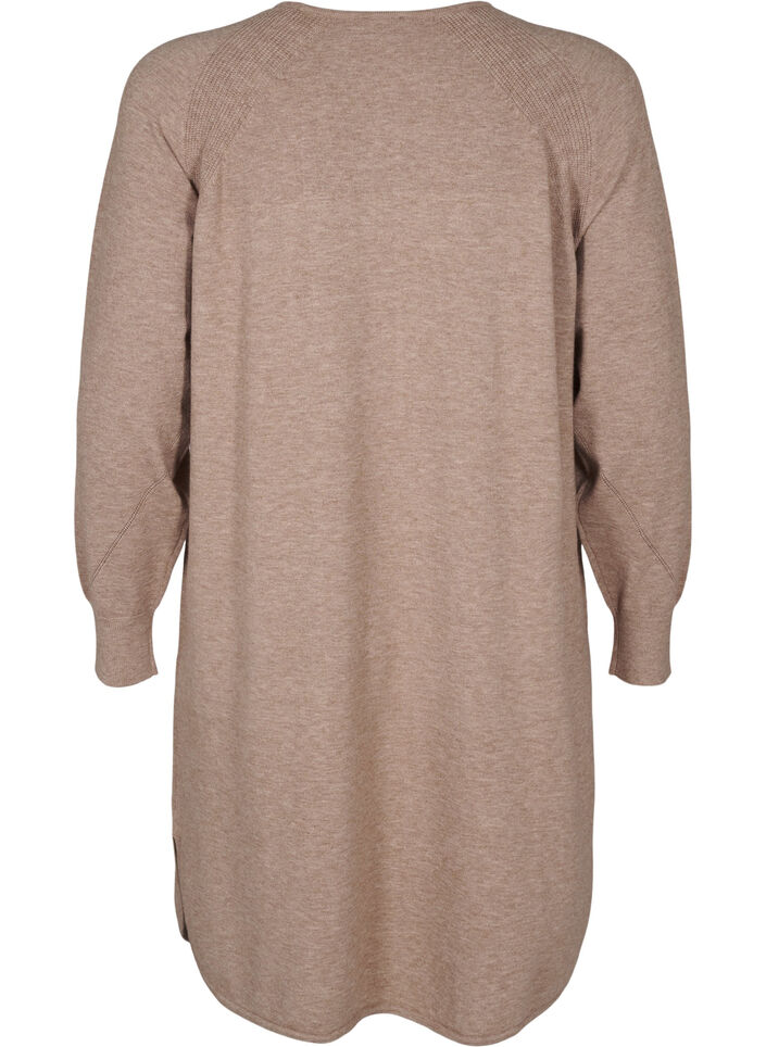 Gebreide jurk met een ronde hals en gebreid patroon, Fossil Mel., Packshot image number 1