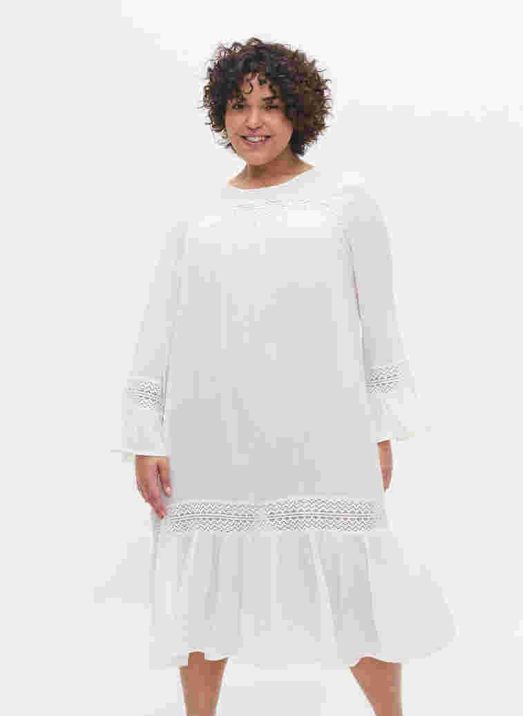 Viscose jurk met kanten details, Off White, Model image number 0
