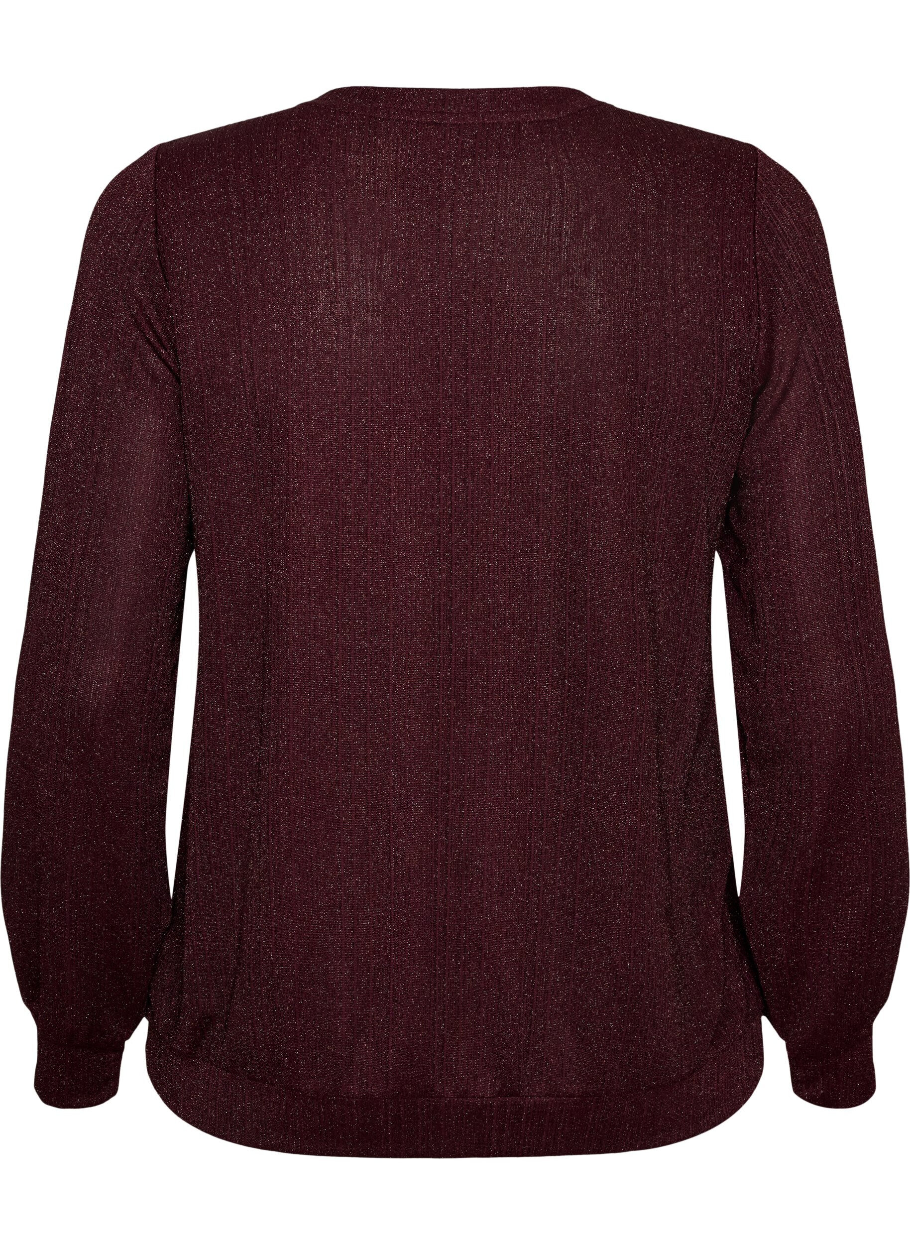 ZizziBlouse met verticale structuur en glitterdraad, Rood, Packshot image number 1