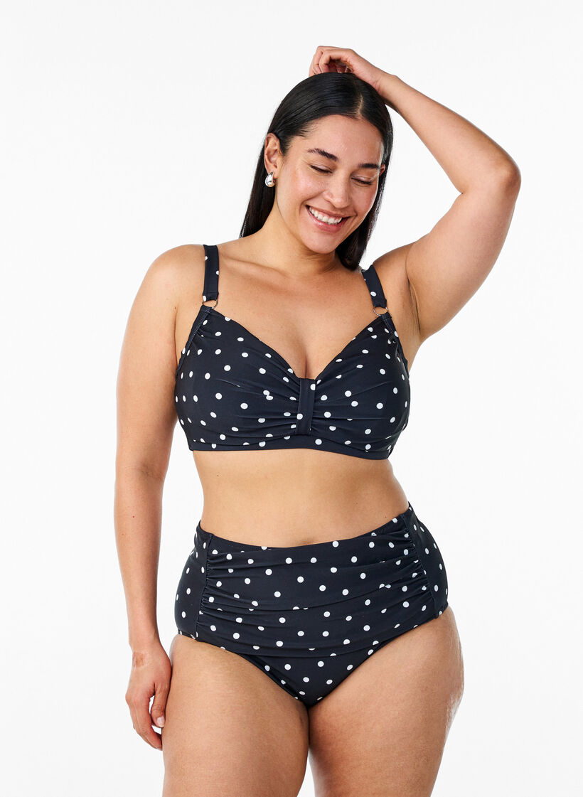 Bikinitop met beugel en patroon, Zwart, Model image number 1