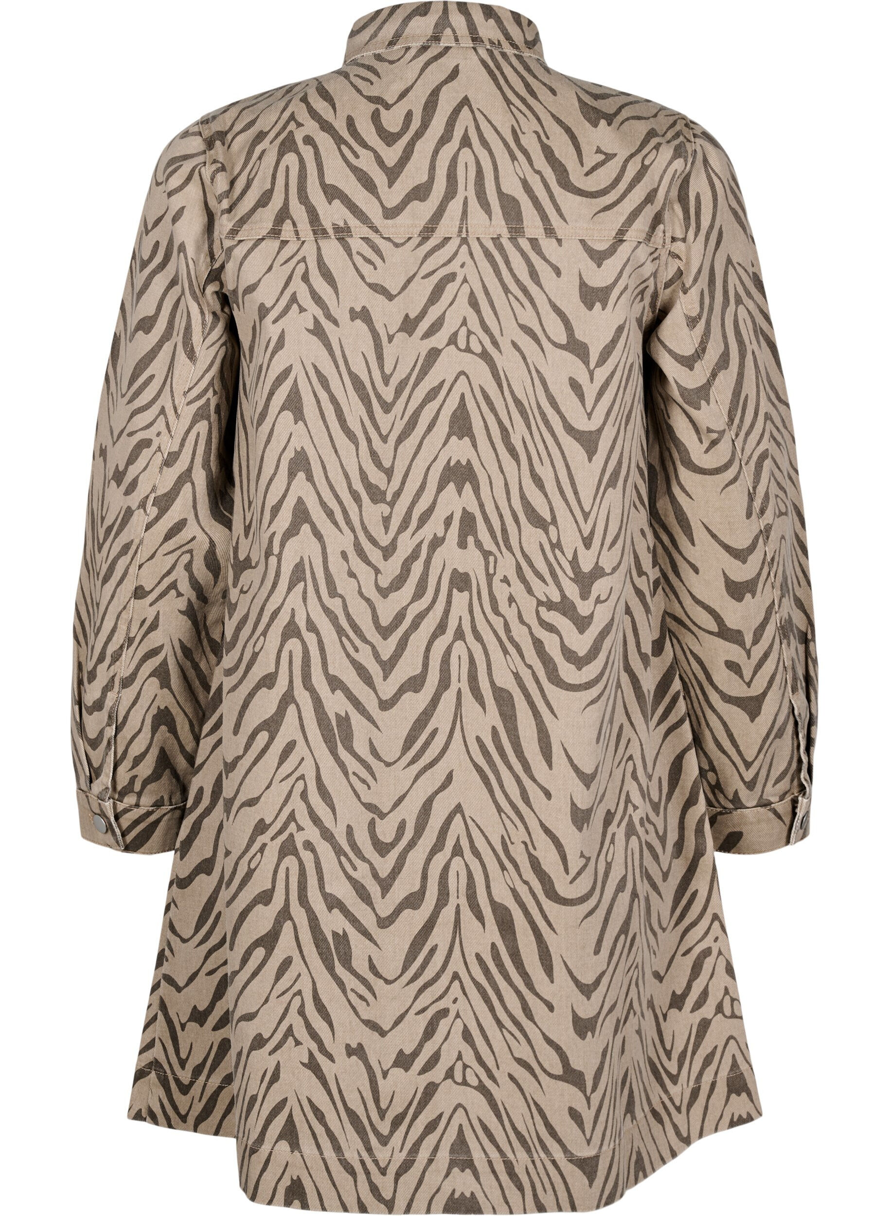 Zizzi Denimjurk met lange mouwen en zebraprint, Bruin, Packshot image number 1