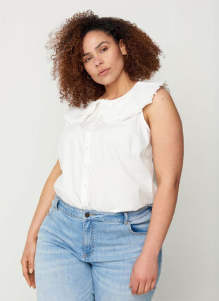 Mouwloze blouse met grote kraag, Bright White, Model image number 0