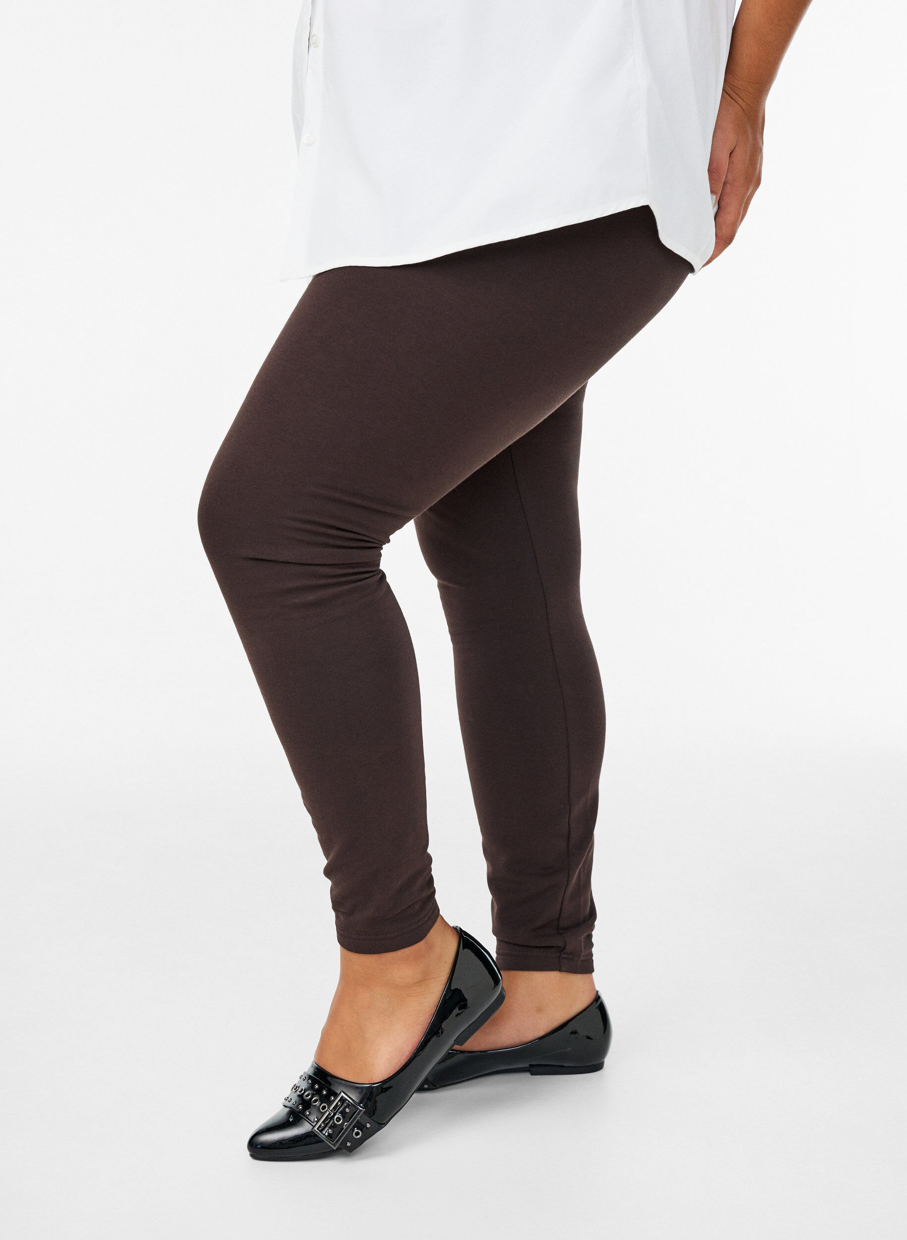 Zizzi Katoenen legging met voering, Bruin, Model image number 0