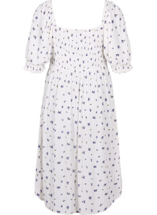 Gebloemde viscose midi-jurk met smock, Bright White Flower, Packshot image number 1