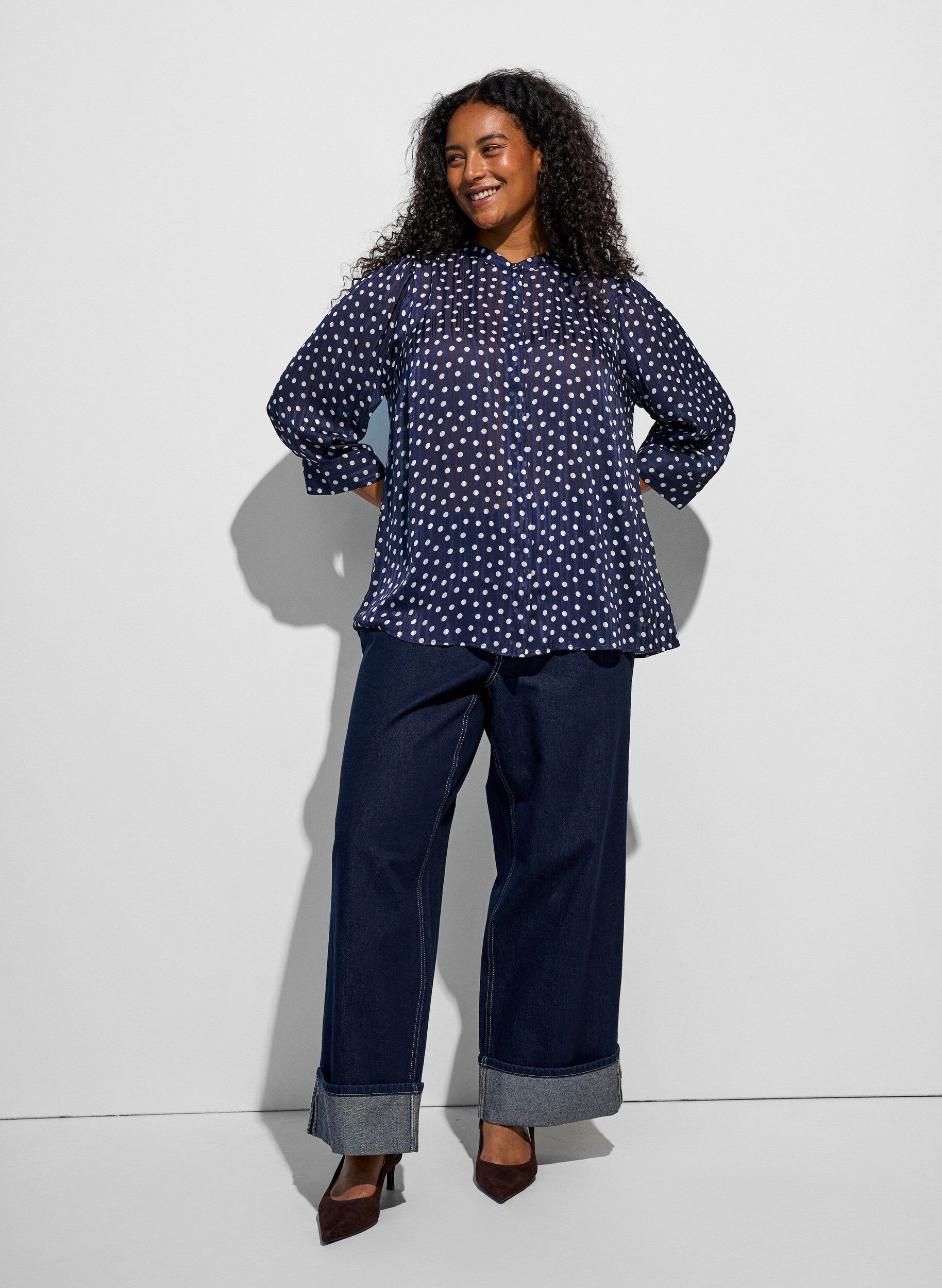 ZizziBlouse met patroon, opstaande kraag en 3/4-mouwen, Blauw, Model image number 1