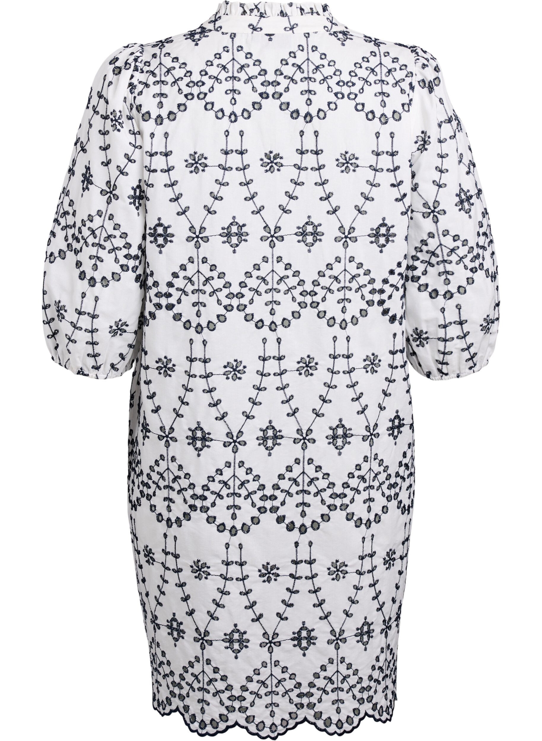 Zizzi Jurk met contrasterende broderie anglaise, White w. Navy Blazer, Packshot image number 1