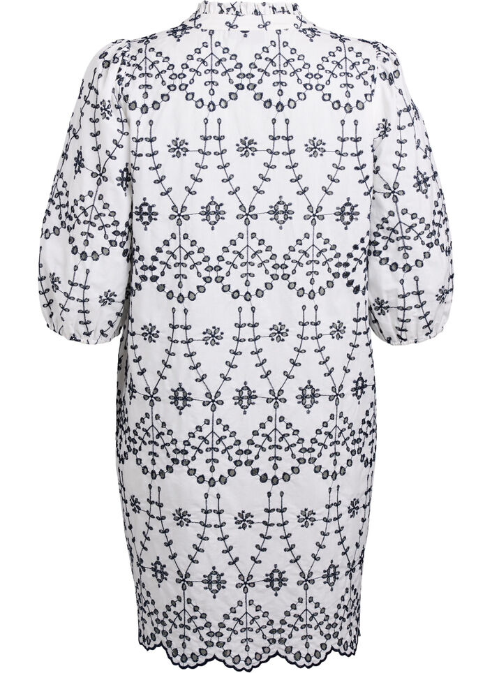 Jurk met contrasterende broderie anglaise, White w. Navy Blazer, Packshot image number 1
