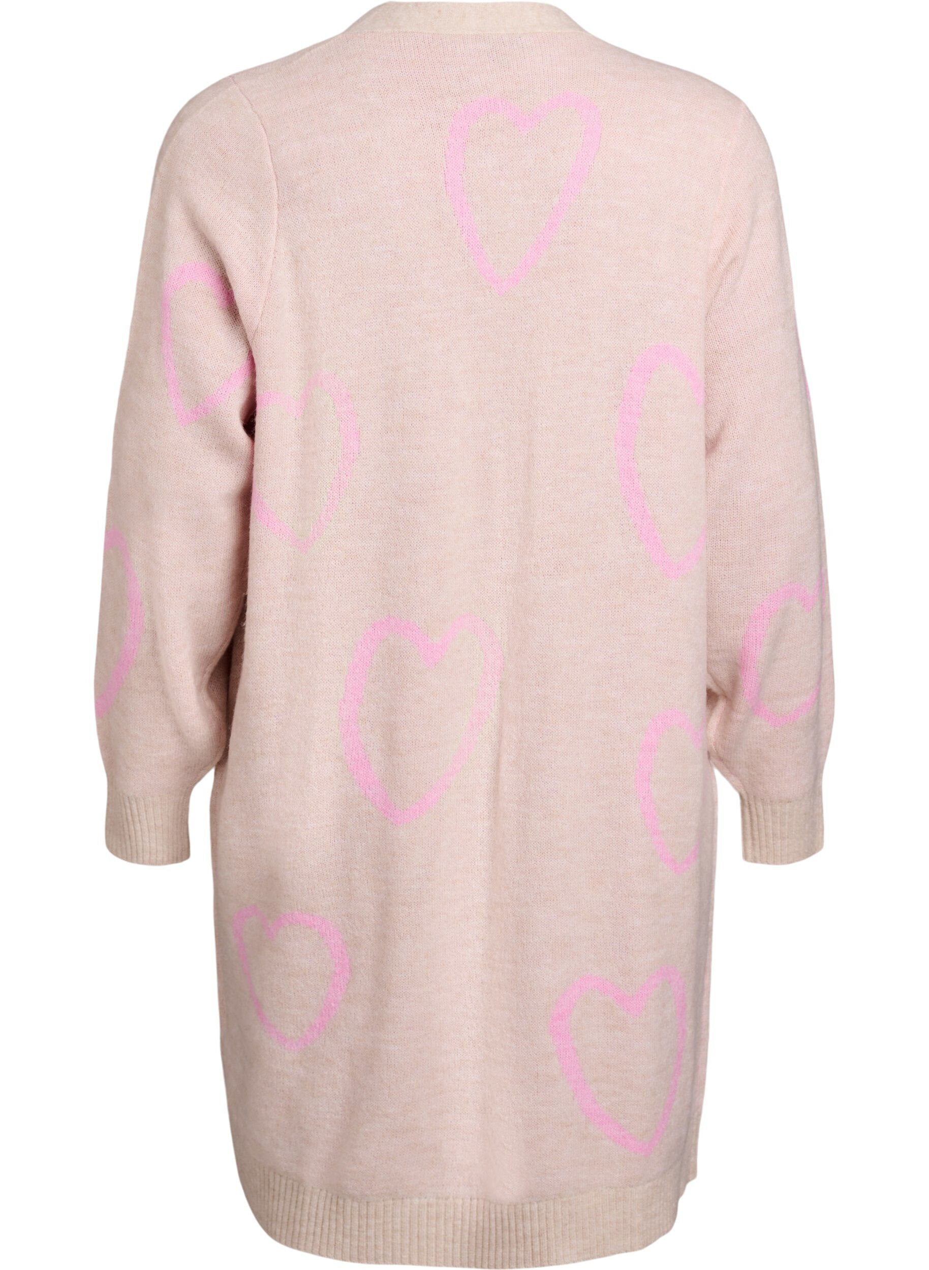 Zizzi Lange cardigan met ton-sur-ton harten, Beige, Packshot image number 1
