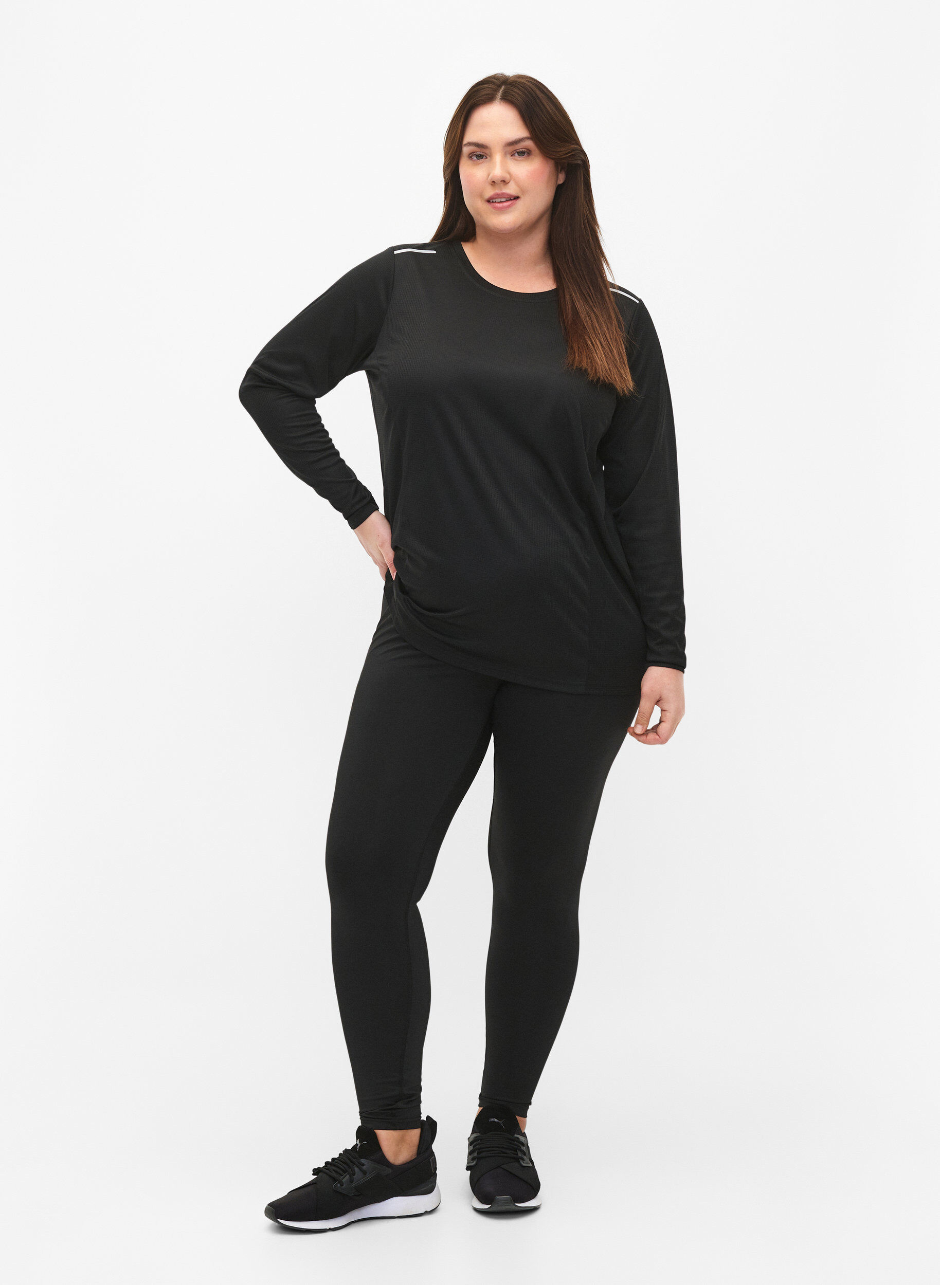 Zizzi Trainingsblouse met lange mouwen en reflecterende details, Black, Model image number 2