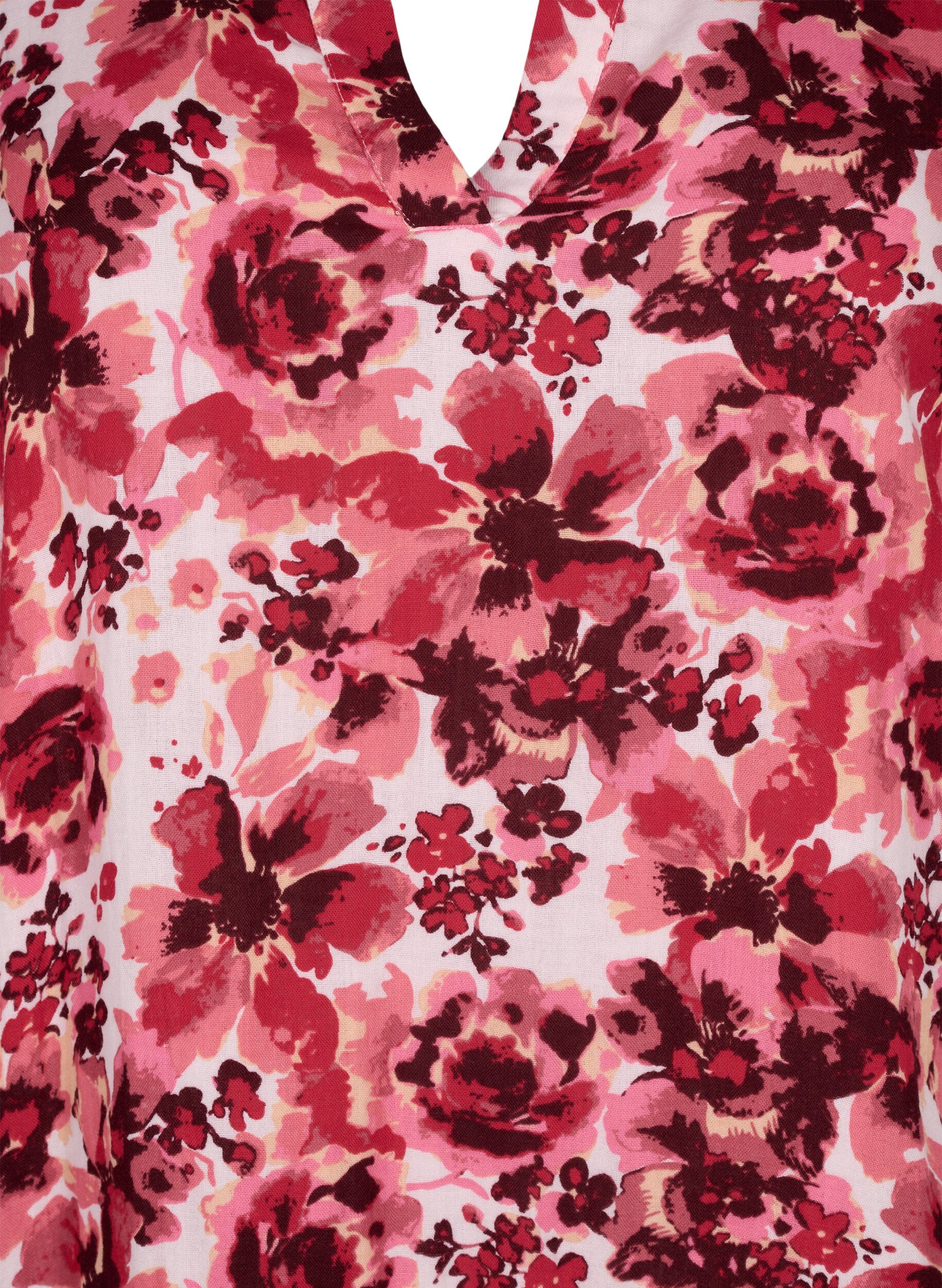 Zizzi Katoenen jurk met bloemenprint, Pink AOP Flower, Packshot image number 2
