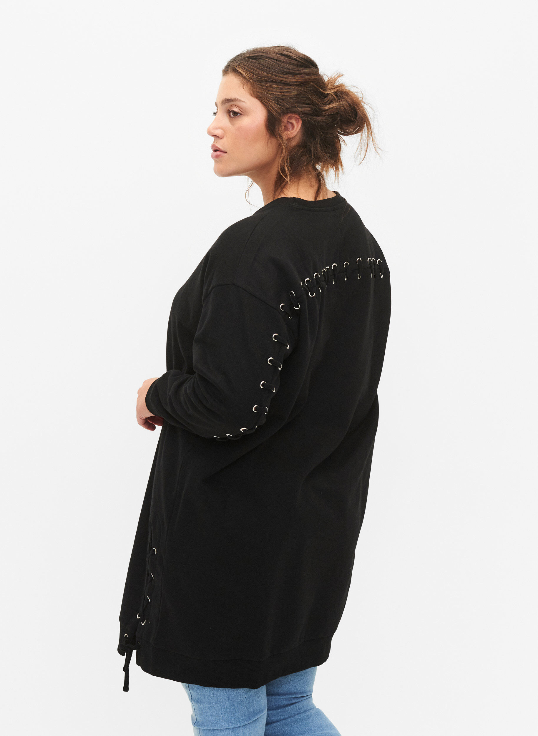 Zizzi Trui tuniek met trekkoord details, Black, Model image number 1