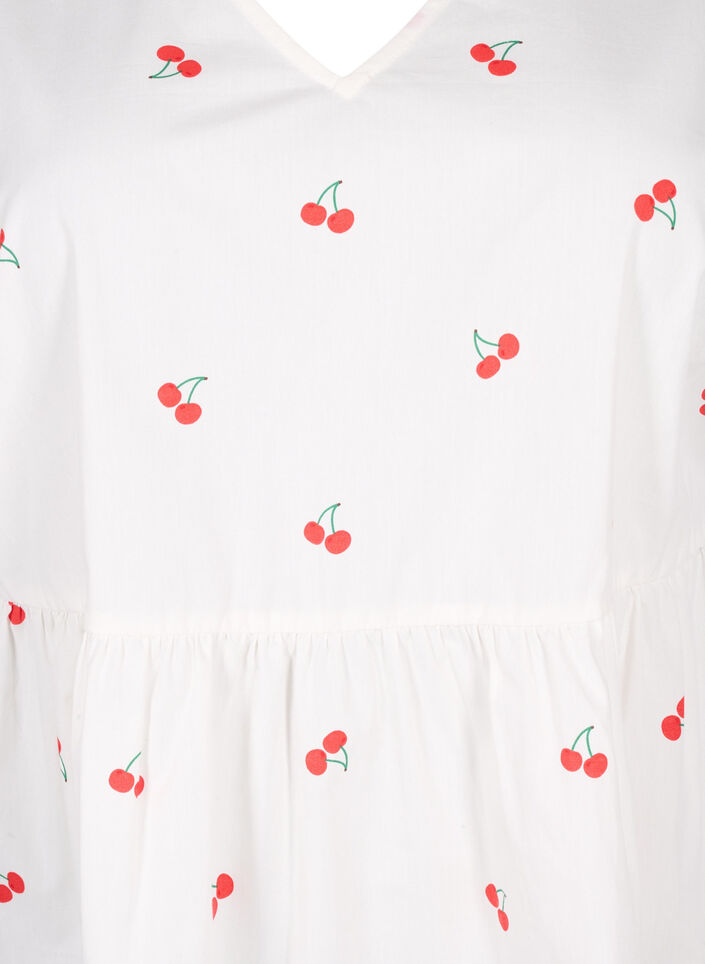 Jurk met kersenprint en A-vorm, B. White/Cherry, Packshot image number 2